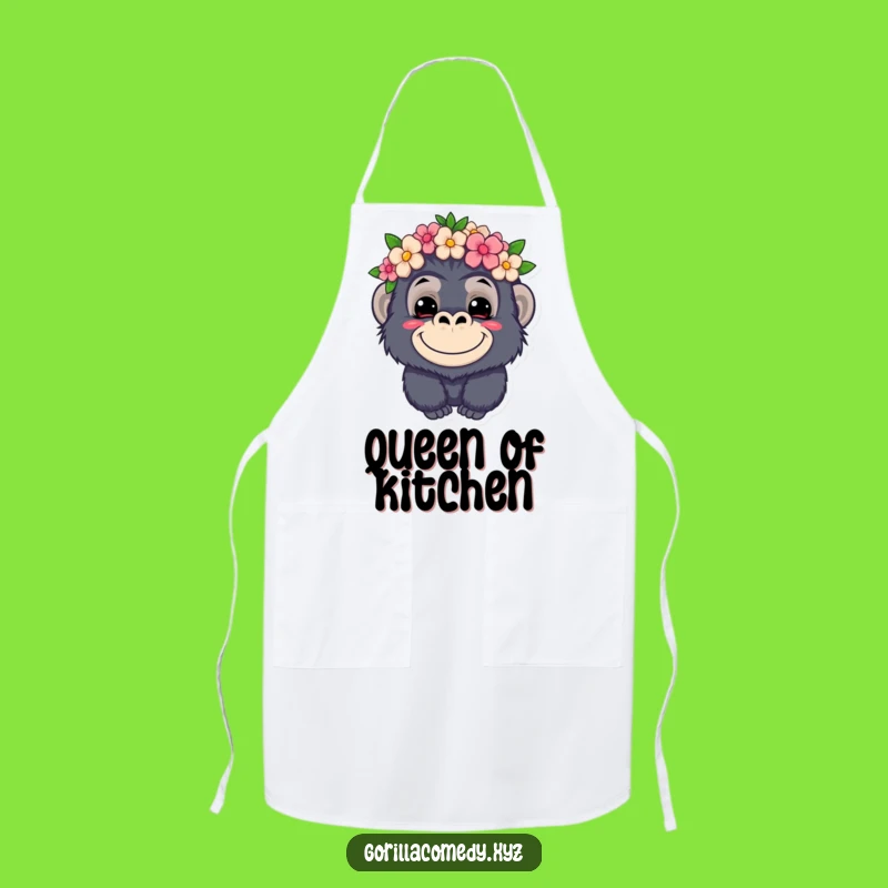 Funny Kawaii Gorilla Flower Crown Apron - Mischievous Kitchen Fun for Playful Cooks
