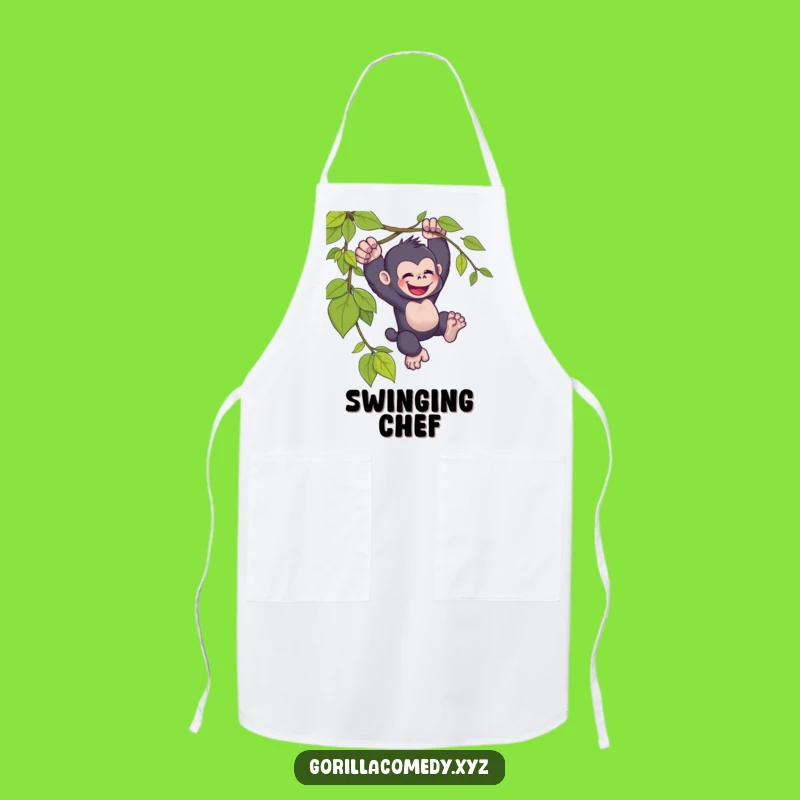 Funny Kawaii Gorilla Vine Apron - Joyful Kitchen Adventure for Playful Cooks