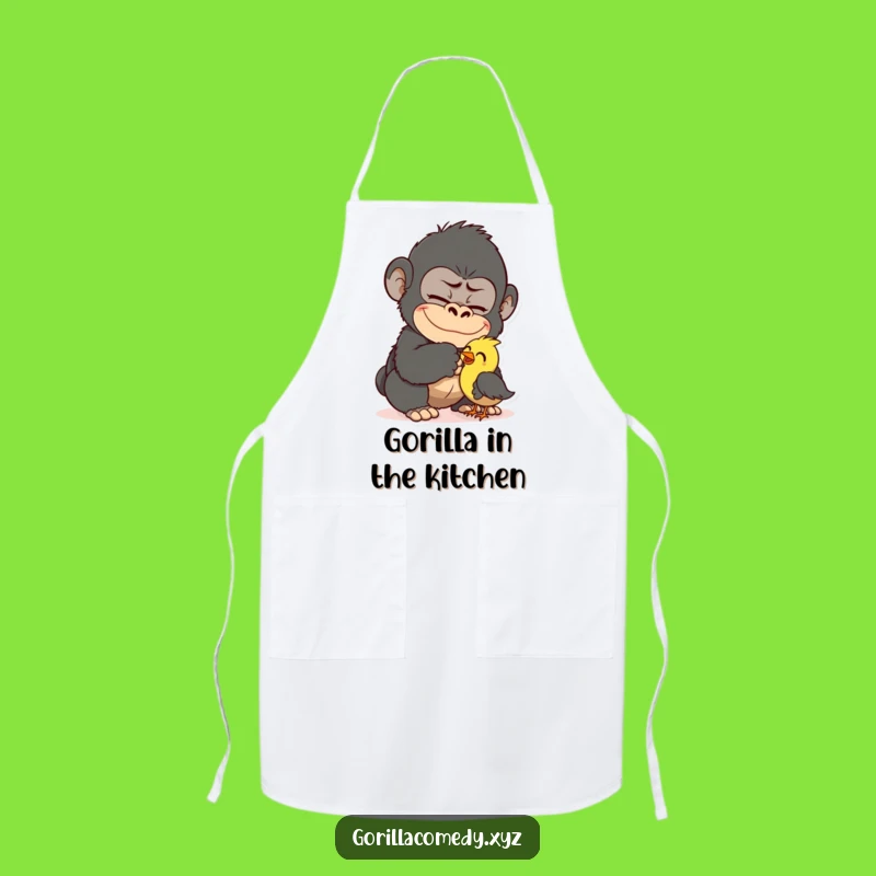 Funny Gorilla Tickling Bird Apron - Chef's Cartoon Primate Cooking Gift