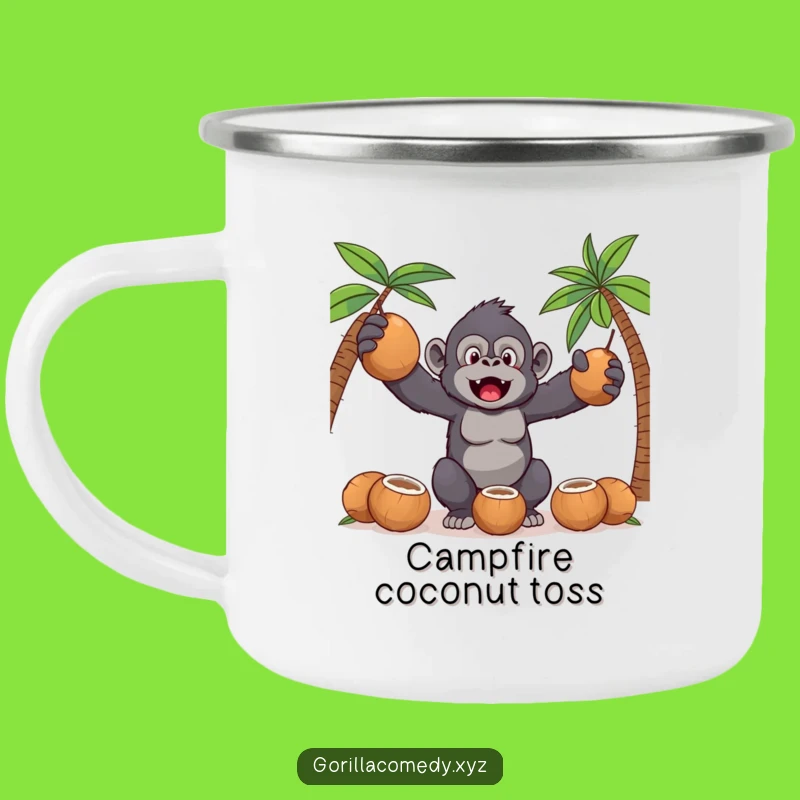 Funny Kawaii Gorilla Camping Mug: Coconut Juggling Campfire Fun, Hilarious Outdoor Gift