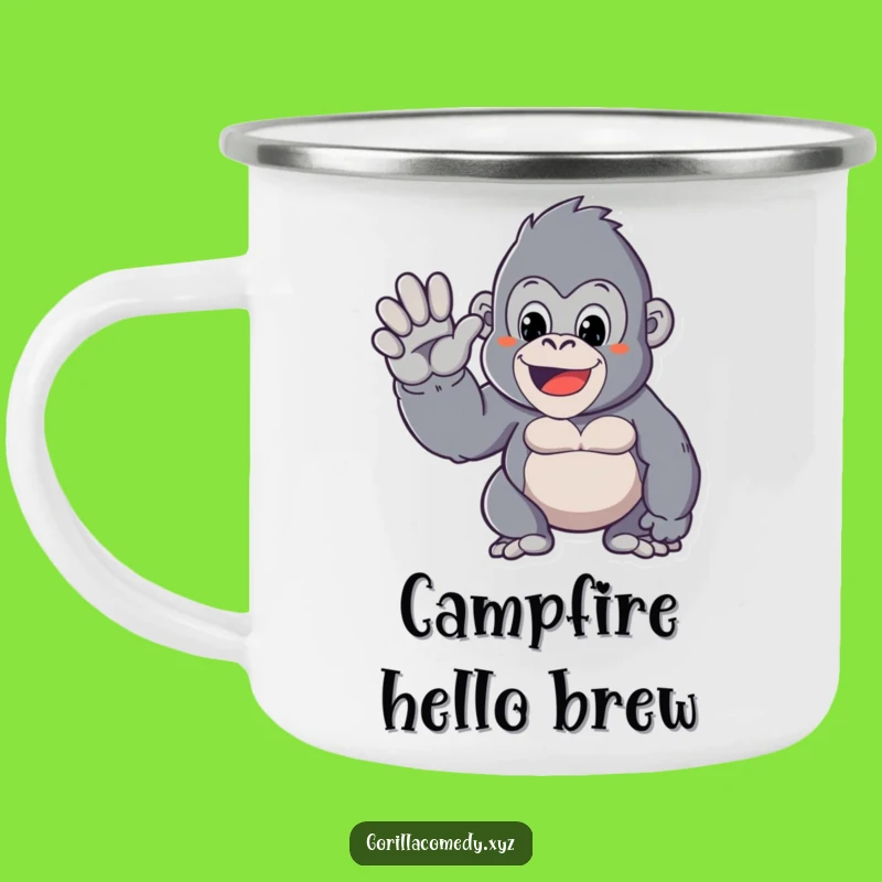 Funny Kawaii Gorilla Camping Mug: Friendly Waves on the Go!
