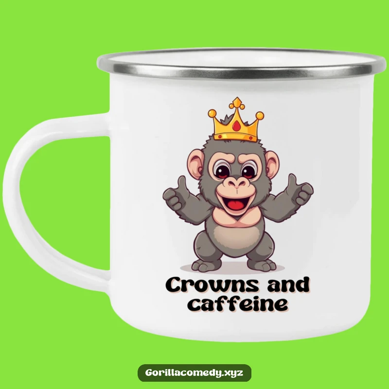 Funny Gorilla King Camping Mug: Rugged Primate Pose, Perfect Outdoor Gift