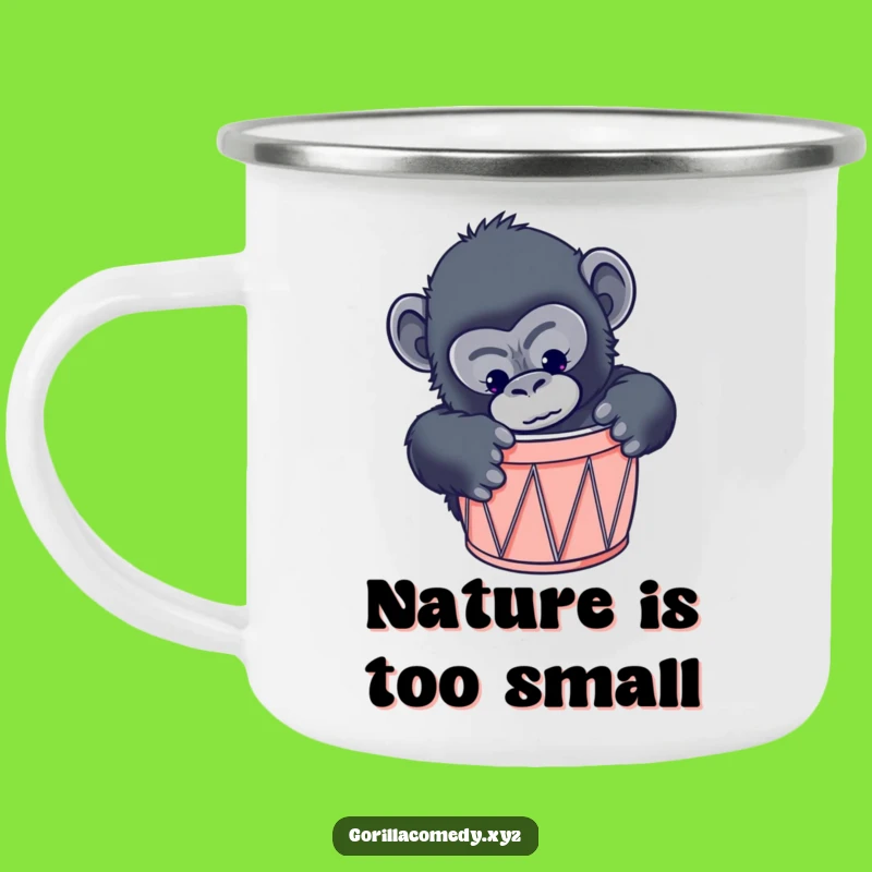 Funny Gorilla Drum Camping Mug: Tiny Fit Primate, Perfect Outdoor Humor Gift