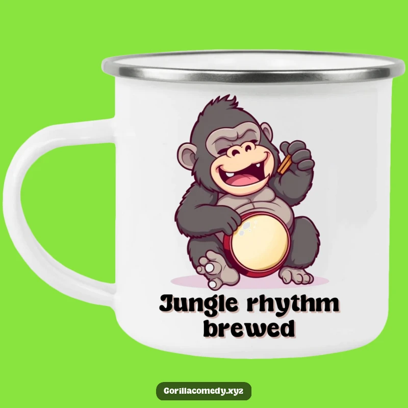 Funny Gorilla Drummer Camping Mug: Campfire Beats and Brews