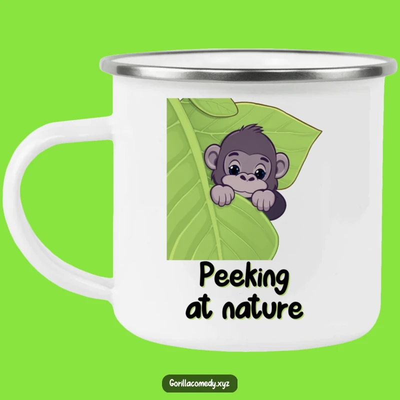 Funny Gorilla Leaf Peeker Camping Mug - Jungle Intrigue Drinkware