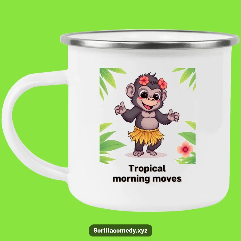 Funny Hula Gorilla Camping Mug: Adventure Fuel with Tropical Laughs, Perfect Gift
