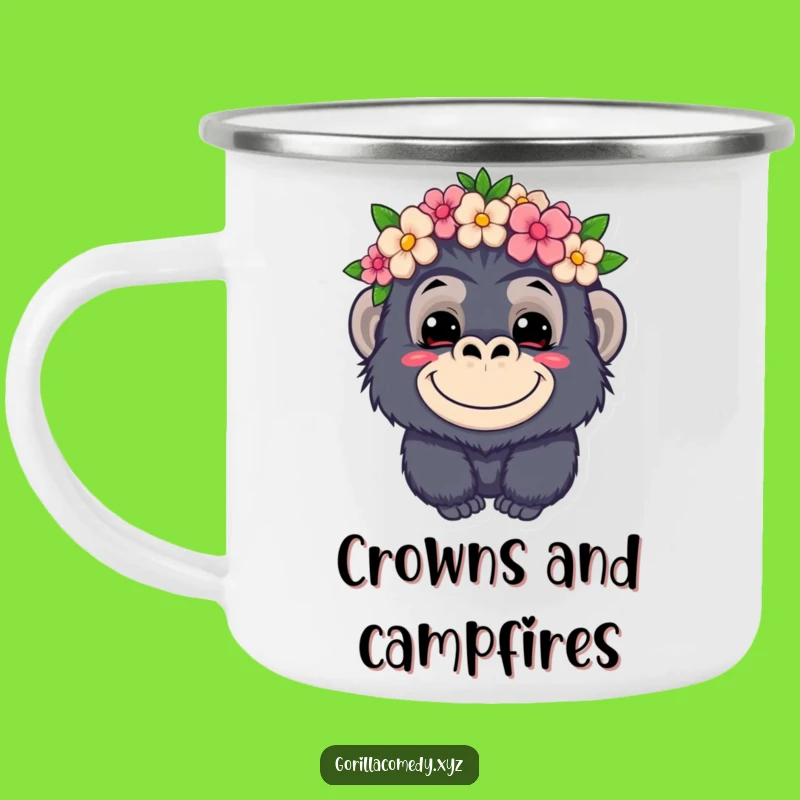 Funny Kawaii Gorilla Flower Crown Camping Mug - Mischievous Companion for Outdoor Fun