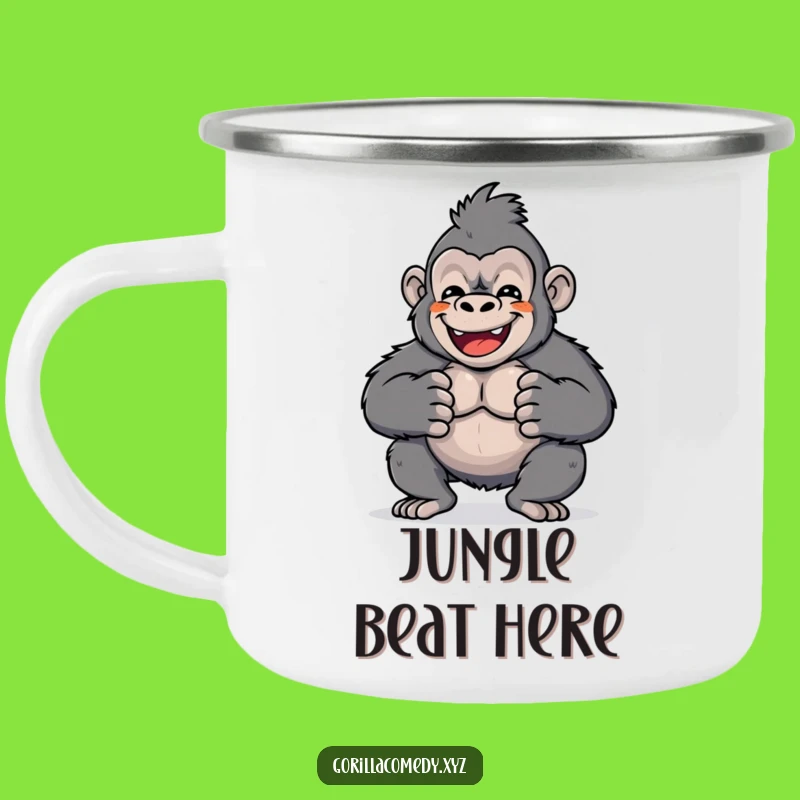 Funny Kawaii Gorilla Camping Mug: Drum Beats Outdoors