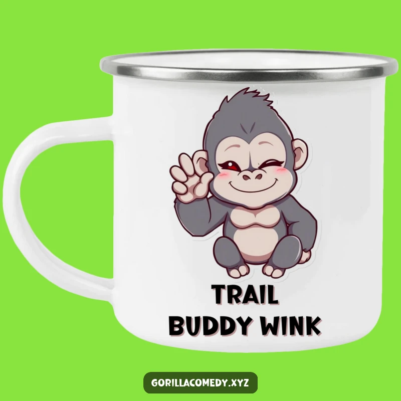 Funny Winking Gorilla Wave Camping Mug - Outdoor Cheer, Rugged Funny Gift