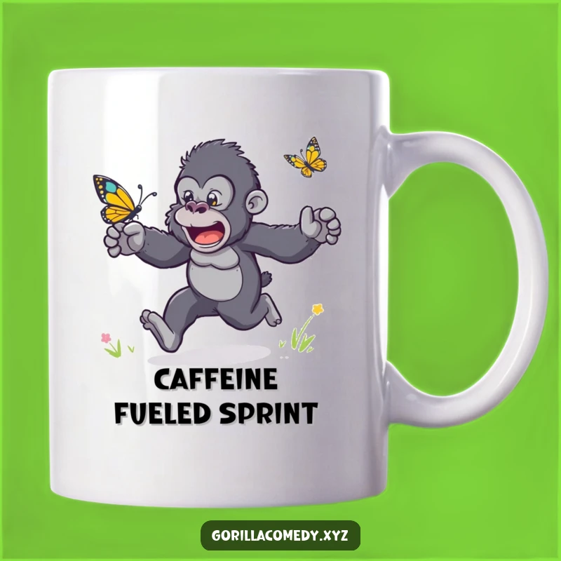 Funny Gorilla Butterfly Race Mug: A Hilarious Gift for Energetic and Playful Souls