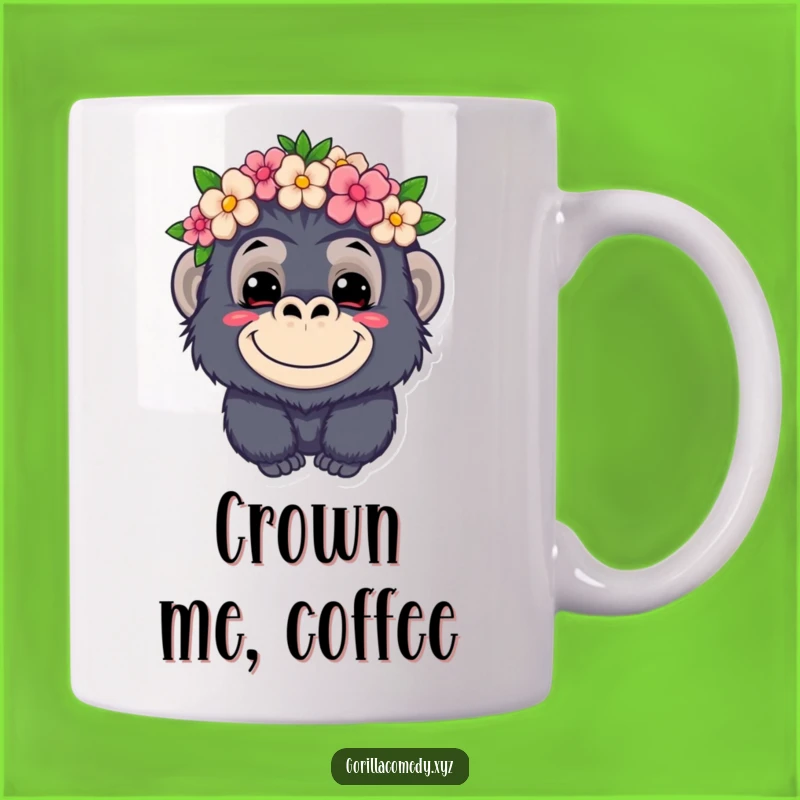 Funny Kawaii Gorilla Flower Crown Mug - Mischievous Grin Gift for Nature Lovers