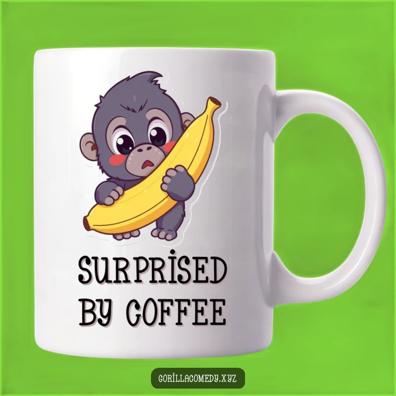 Funny Kawaii Gorilla Mug - Surprised by Bananas, Perfect Gift for Fruit Lovers!