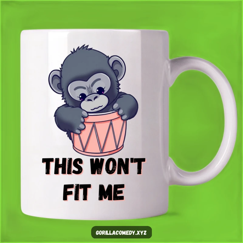 Funny Curious Gorilla Drum Mug: Tiny Fit Humor, Perfect Primate Gift