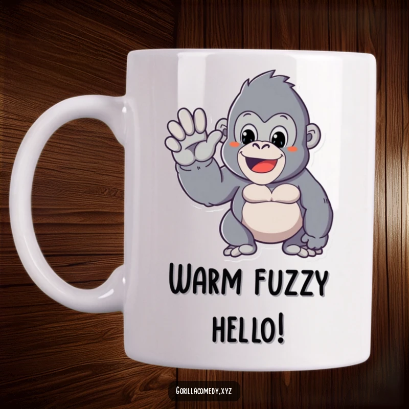 Funny Kawaii gorilla character giving a friendly wave with its large, cute hand, radiating warmth and approachability.