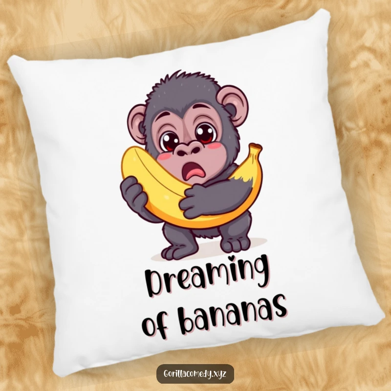 Funny Gorilla Pillow: Surprised gorilla holding a comically large banana, providing comfort and humor.