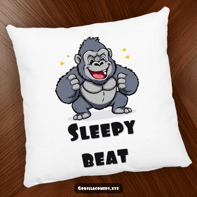 Funny decorative pillow featuring a cheerful gorilla energetically pounding its chest, adding a playful and happy touch.