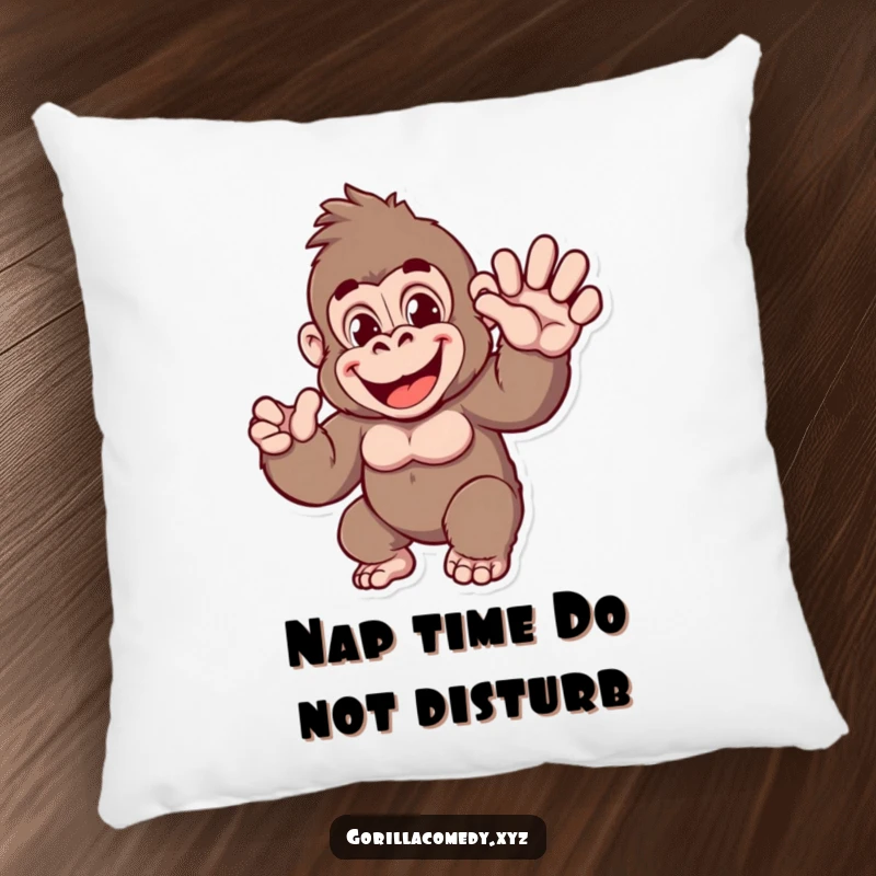 Funny Gorilla Pillow: Soft and plush pillow featuring a cheerful ape giving a welcoming, big, friendly wave.