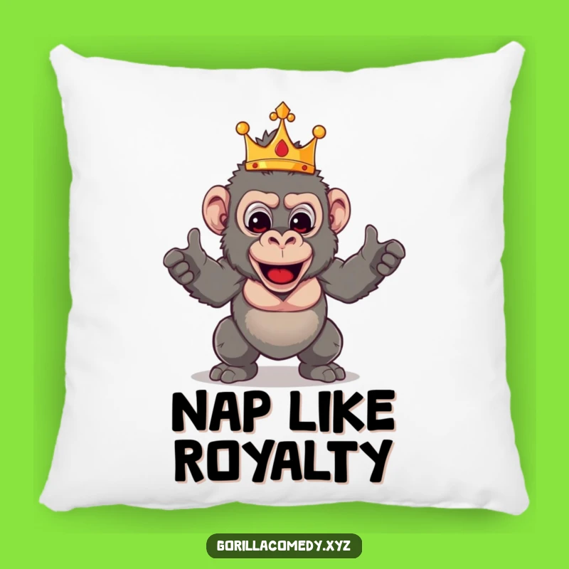 Funny Gorilla Throne Pillow: Cozy Crowned Primate Pose, Hilarious Home Decor Gift