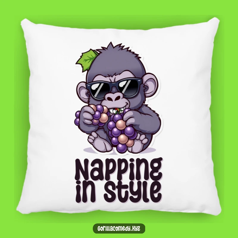 Funny Gorilla Pillow: Cozy Comfort with a Cool Sunglasses and Grape Vibe
