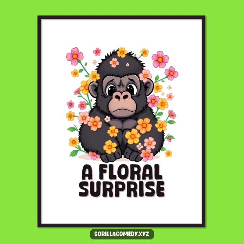 Funny Gorilla Flower Shower Digital Art: Instant Hilarious Floral Decor for Walls