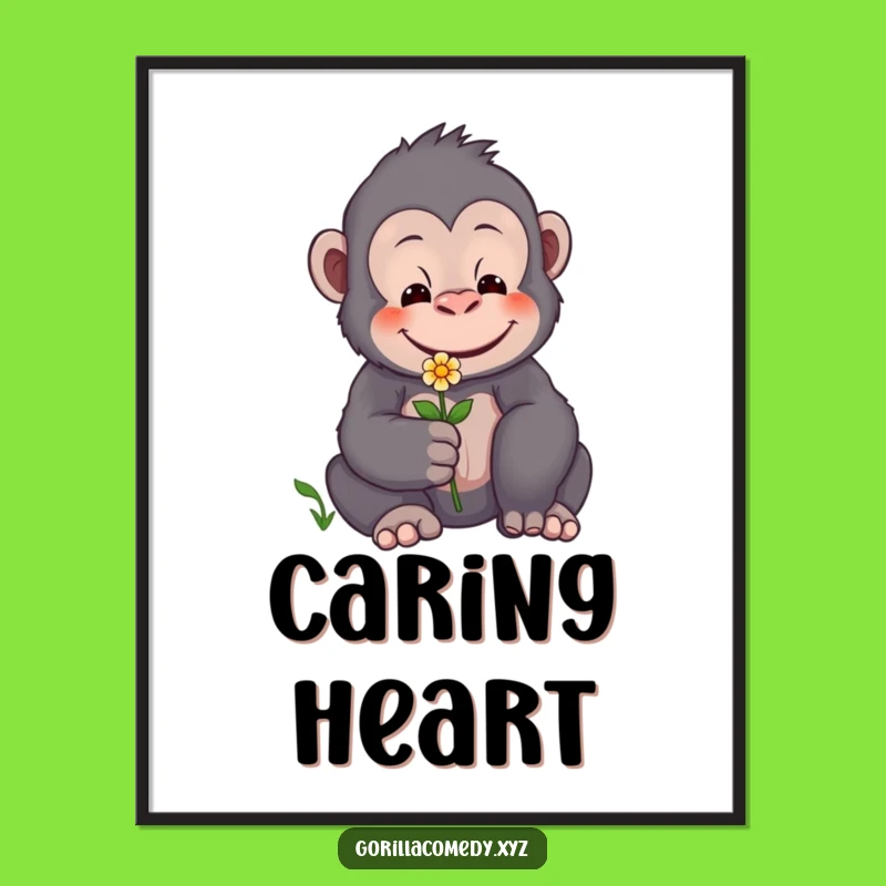 Funny Gentle Gorilla Flower Digital Art - Instant Download for Heartwarming Decor