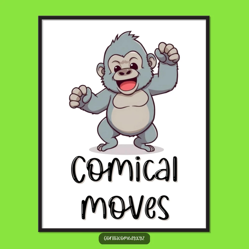 Funny Kawaii Gorilla Digital Art Print: Dancing Gorilla for Walls!