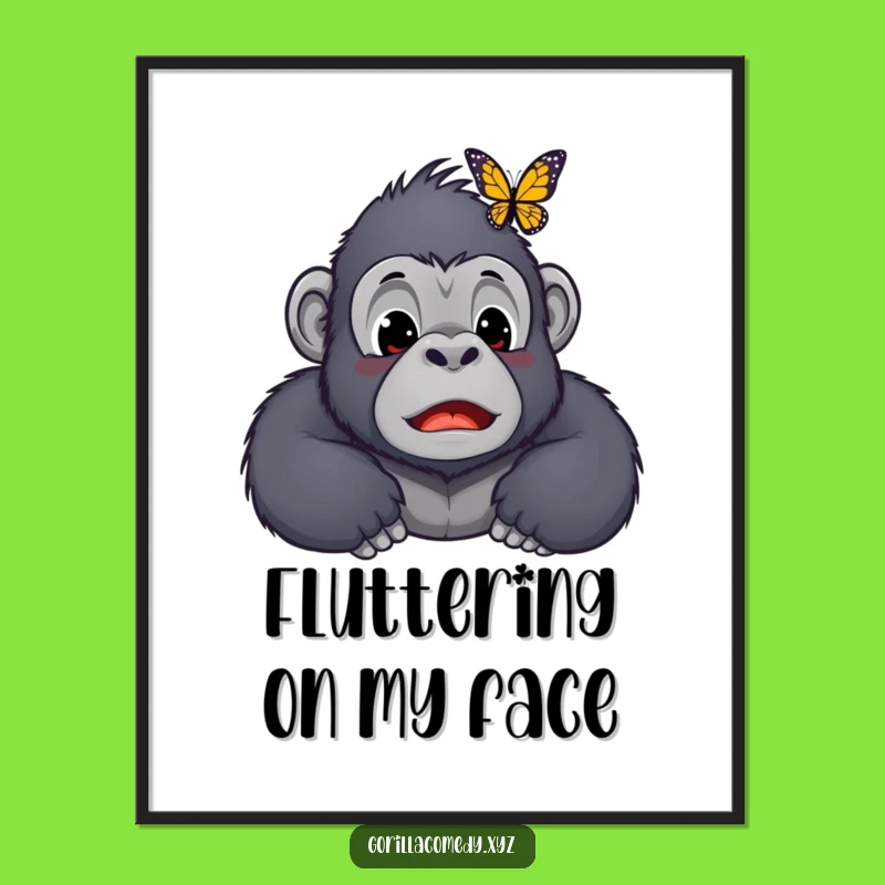 Funny Kawaii Gorilla Butterfly Nose Digital Art Print - Whimsical Wall Decor