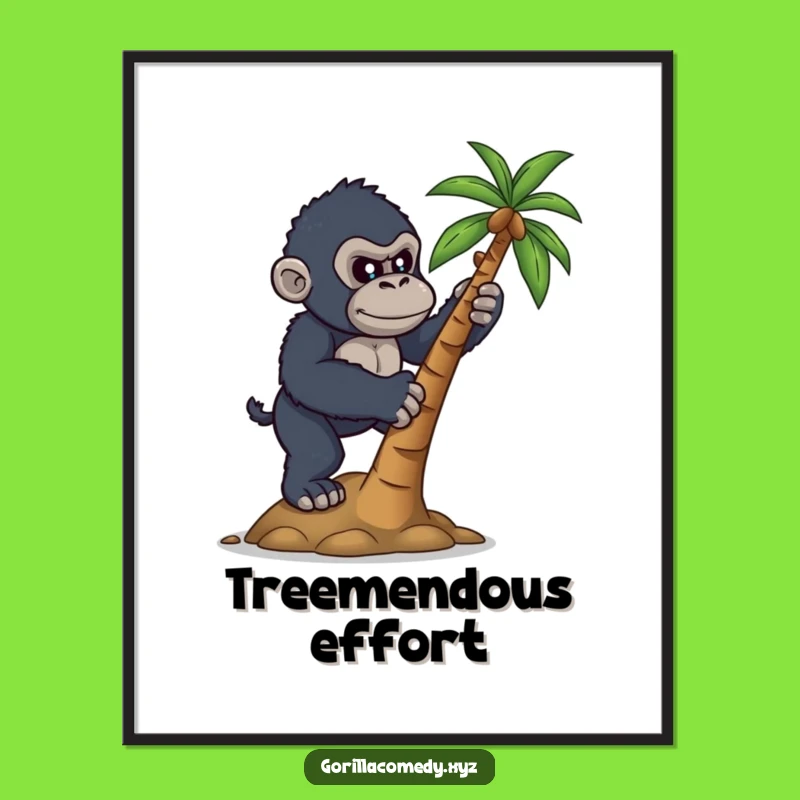 Funny Determined Gorilla Coconut Climb Digital Art - Ambitious Ape Decor