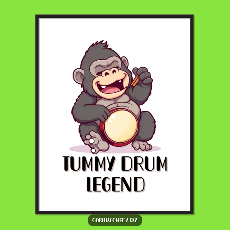 Funny Gorilla Drummer Digital Art: Comical Belly Solo Wall Decor