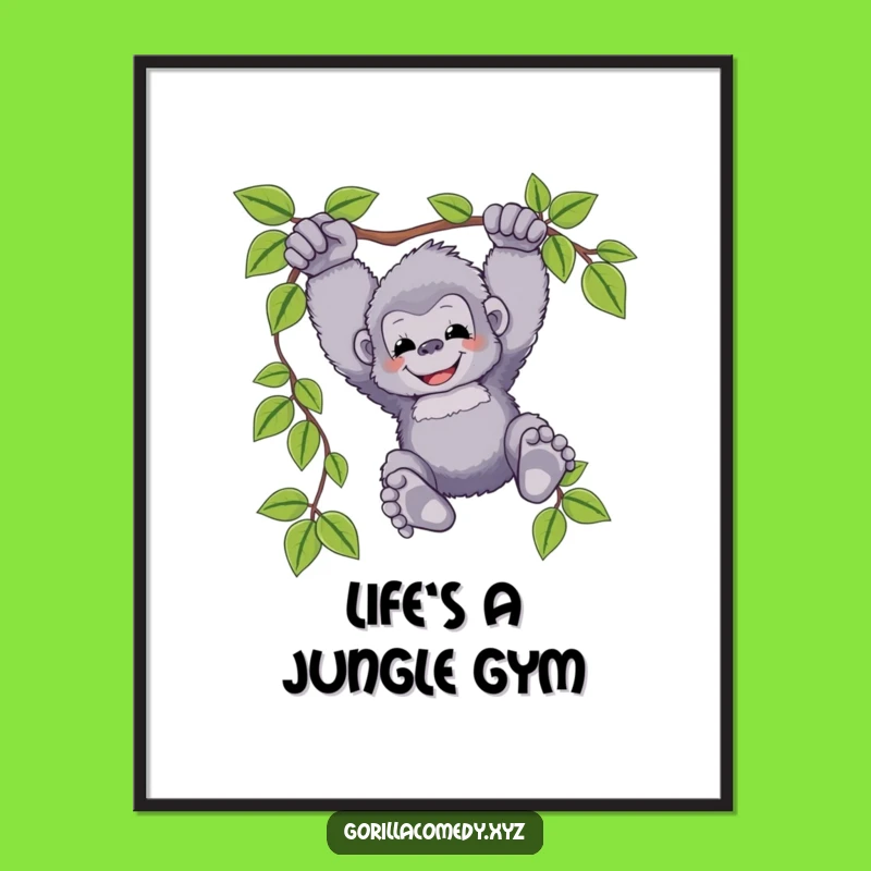 Funny Swinging Gorilla Digital Art: Printable Happy Ape Adventure
