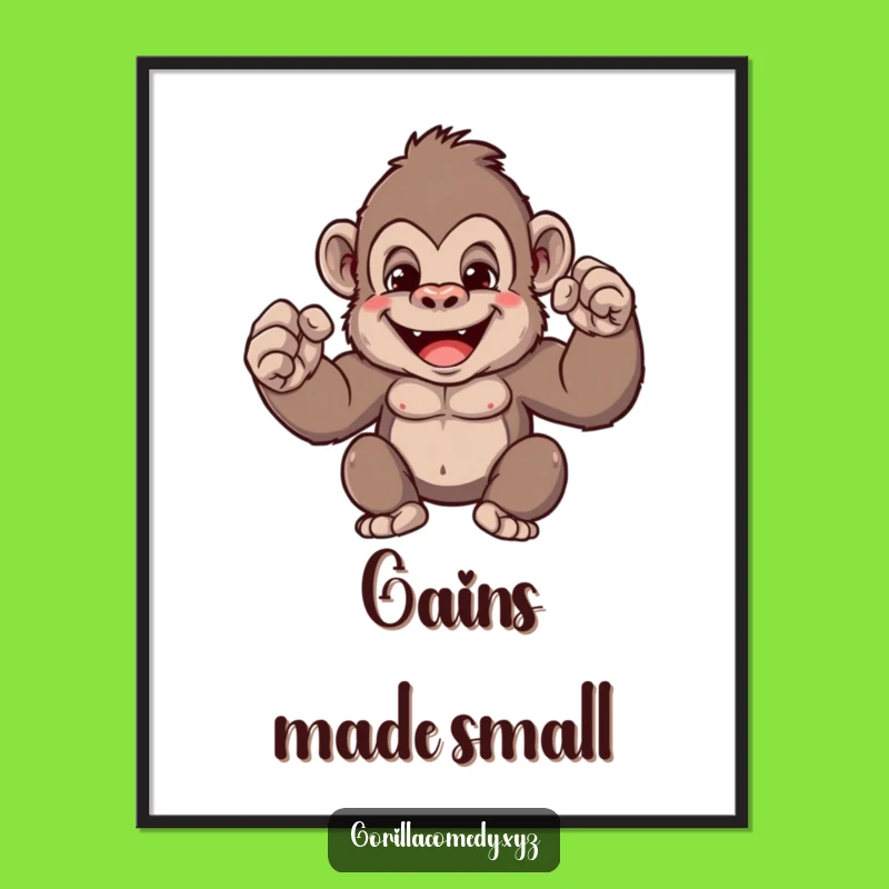 Funny Tiny Muscle Gorilla Digital Art: Printable Ape Flex Decor