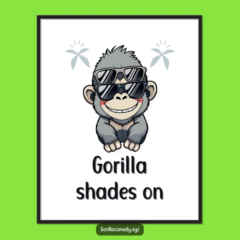 Funny Kawaii Gorilla Digital Art: Cool Shades Print, Hilarious Wall Decor Gift