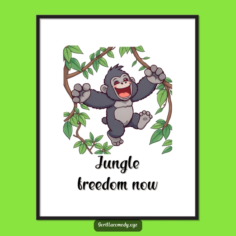 Funny Kawaii Gorilla Jungle Leap Digital Art Print - Energetic Wall Decor