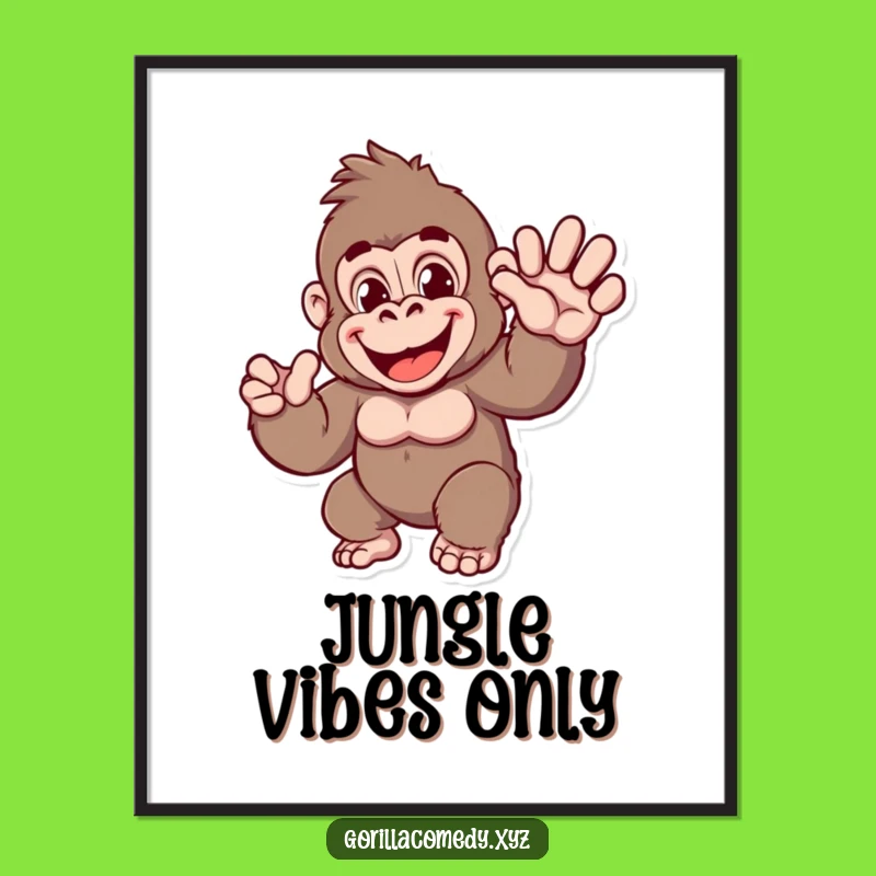 Funny Gorilla Wave Digital Art: Cheerful Ape Instant Download - Fantastic Funny Gift!