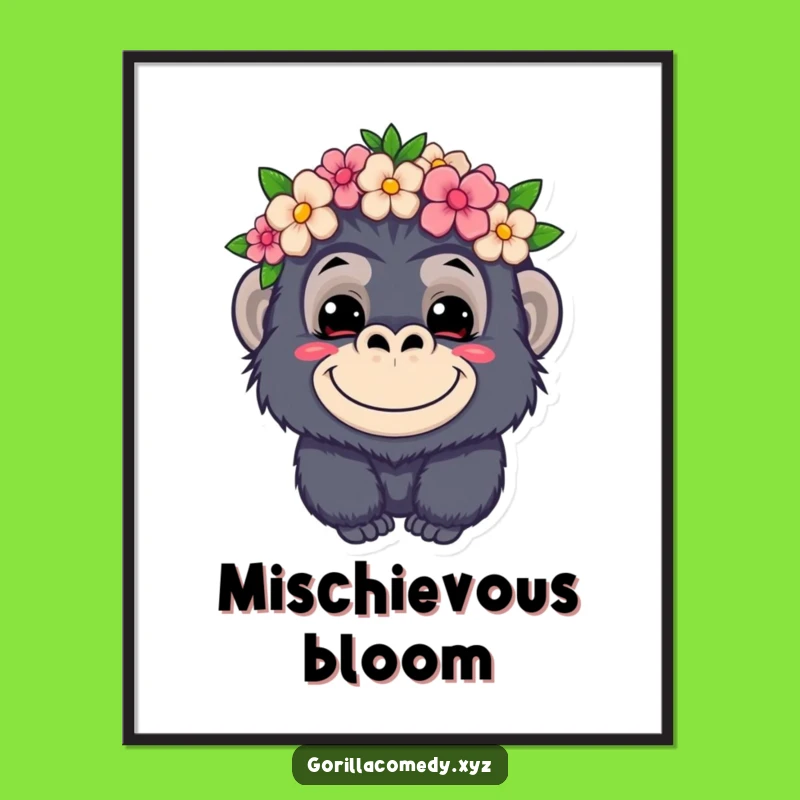 Funny Kawaii Gorilla Flower Crown Digital Print - Instant Mischievous Art for Playful Decor