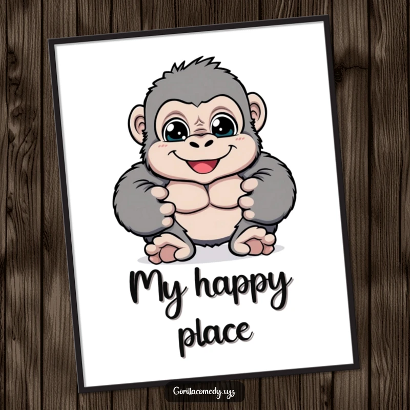 Funny cheerful gorilla digital art print showing a playful primate pounding its chest, perfect for instant decor and a delightful funny gift.