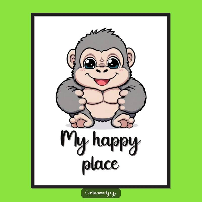 Funny Cheerful Gorilla Digital Art: Playful Primate Decor Gift