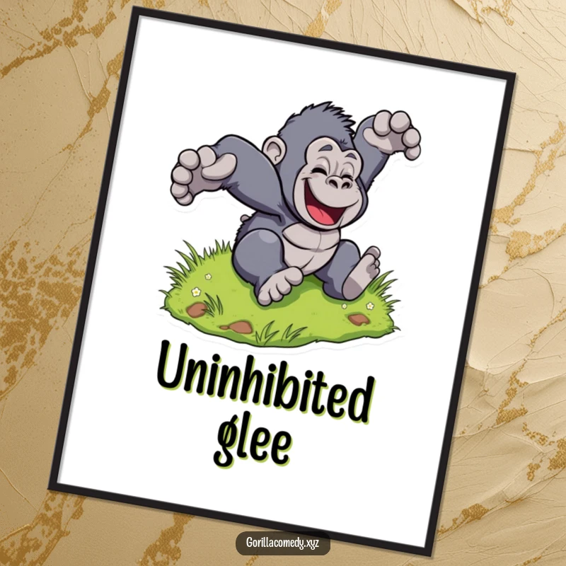 Funny Gorilla Tumble Digital Art: Printable art of a stylized gorilla tumbling down a grassy hill, radiating joy. Great funny gift.