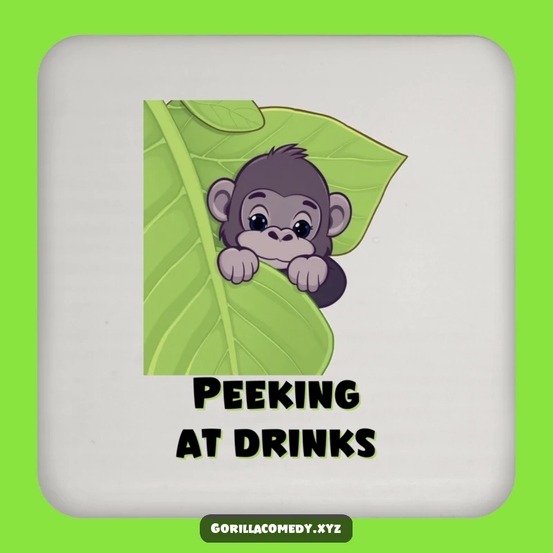 Funny Gorilla Leaf Peeker Drink Coaster - Jungle Intrigue Bar Decor