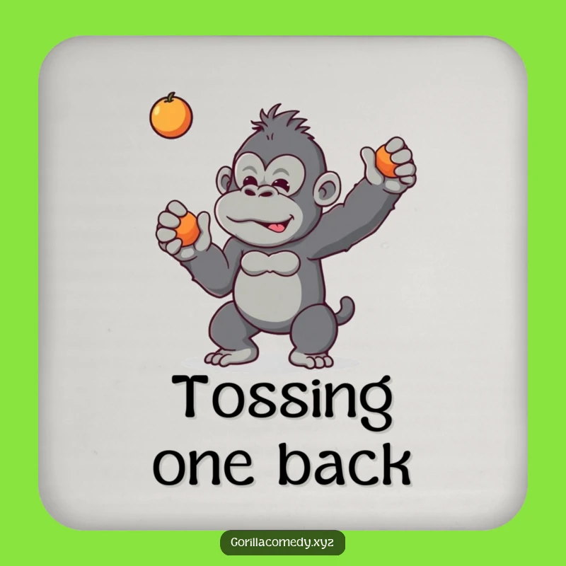 Funny Mischievous Gorilla Fruit Toss Drink Coaster - Primate Bar Decor