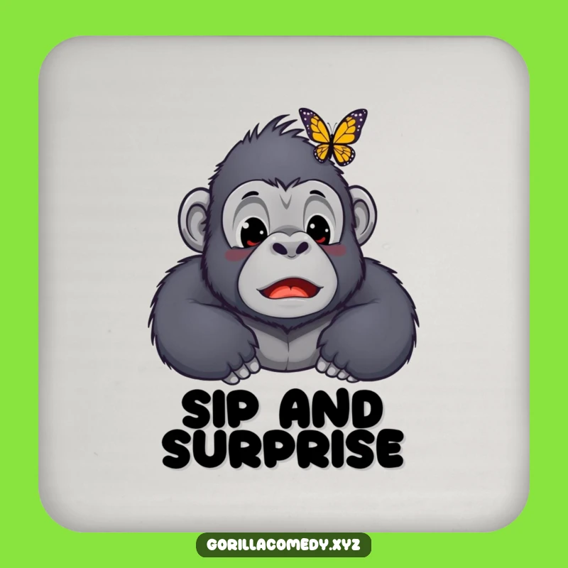 Funny Kawaii Gorilla Butterfly Nose Drink Coaster - Protect Surfaces with Surprise