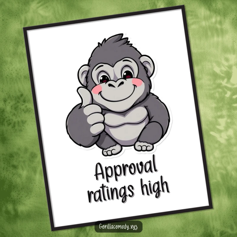Funny kawaii gorilla giving a confident thumbs up, celebrating joy and encouragement on this eye-catching wall poster.