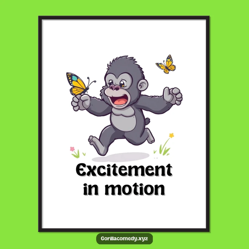 Funny Gorilla Butterfly Race Poster: Decorate with Hilarious Energy and Motion