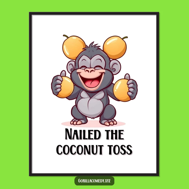Funny Giggling Gorilla Poster: Coconut Juggling Primate Art Gift