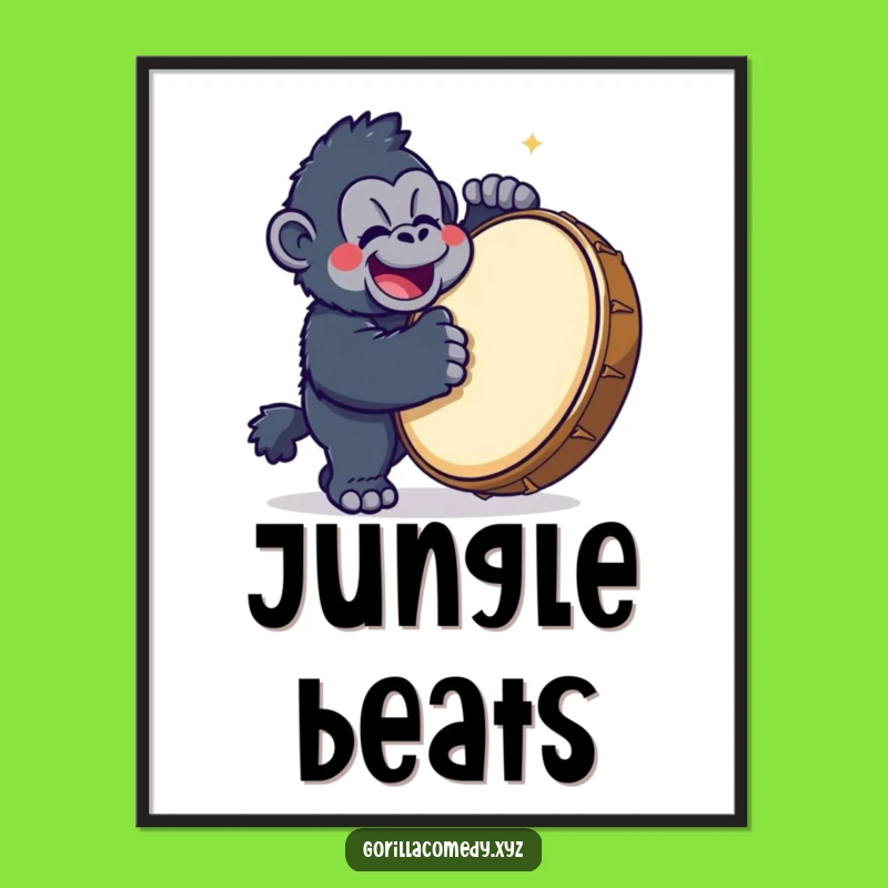 Funny Gorilla Drummer Poster: Kawaii Character Wall Art, a Hilarious Decor Gift