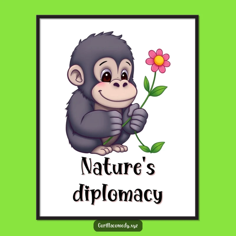 Funny Gorilla Flower Poster - Adorn Your Walls with Gentle Art
