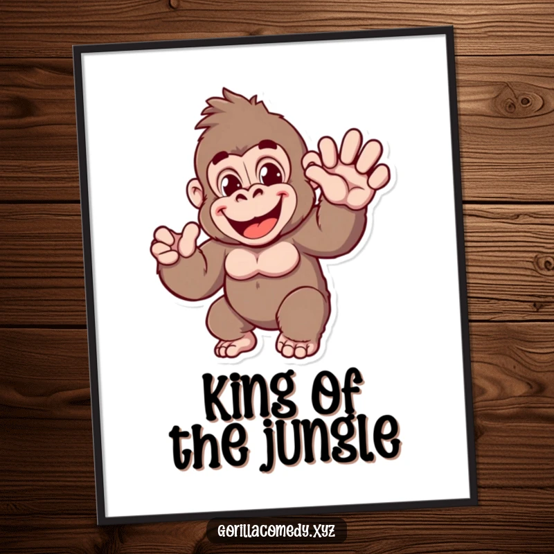 Funny Gorilla Poster: Artistic depiction of a cheerful ape character extending a big, friendly wave, adding humor to any space.