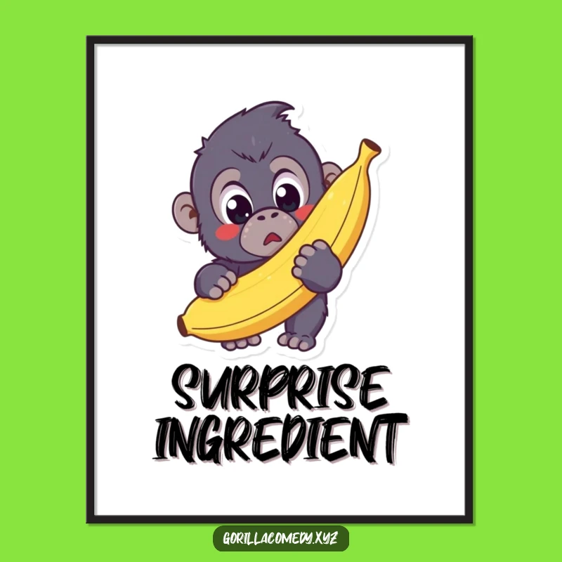 Funny Kawaii Gorilla Art Print - Surprised Banana Fun, Ideal Home Decor Gift!
