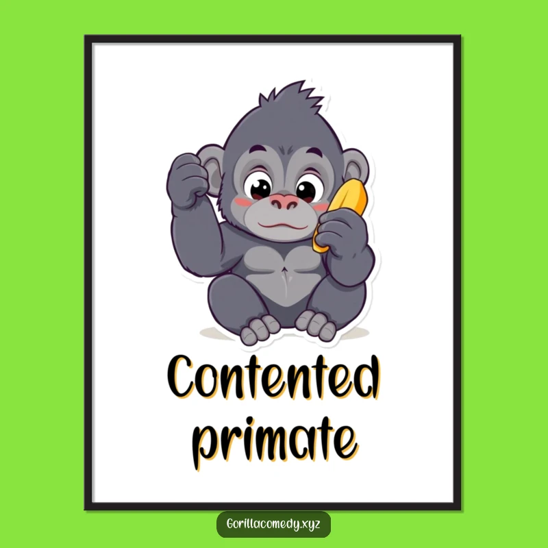 Funny Kawaii Gorilla Banana Poster - Adorable Curious Ape Wall Art Gift