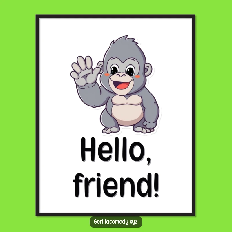 Funny Kawaii Gorilla Poster: Friendly Waves for Your Walls!